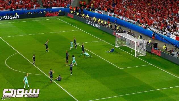 LYON, FRANCE - JULY 06: Nani of Portugal scores his team's second goal during the UEFA EURO 2016 semi final match between Portugal and Wales at Stade des Lumieres on July 6, 2016 in Lyon, France. (Photo by Clive Rose/Getty Images)